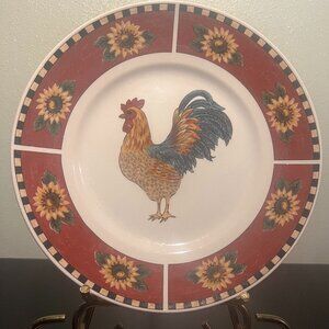 GIBSON Rooster and Sunflowers 9" Stoneware Lunch / Salad Plate